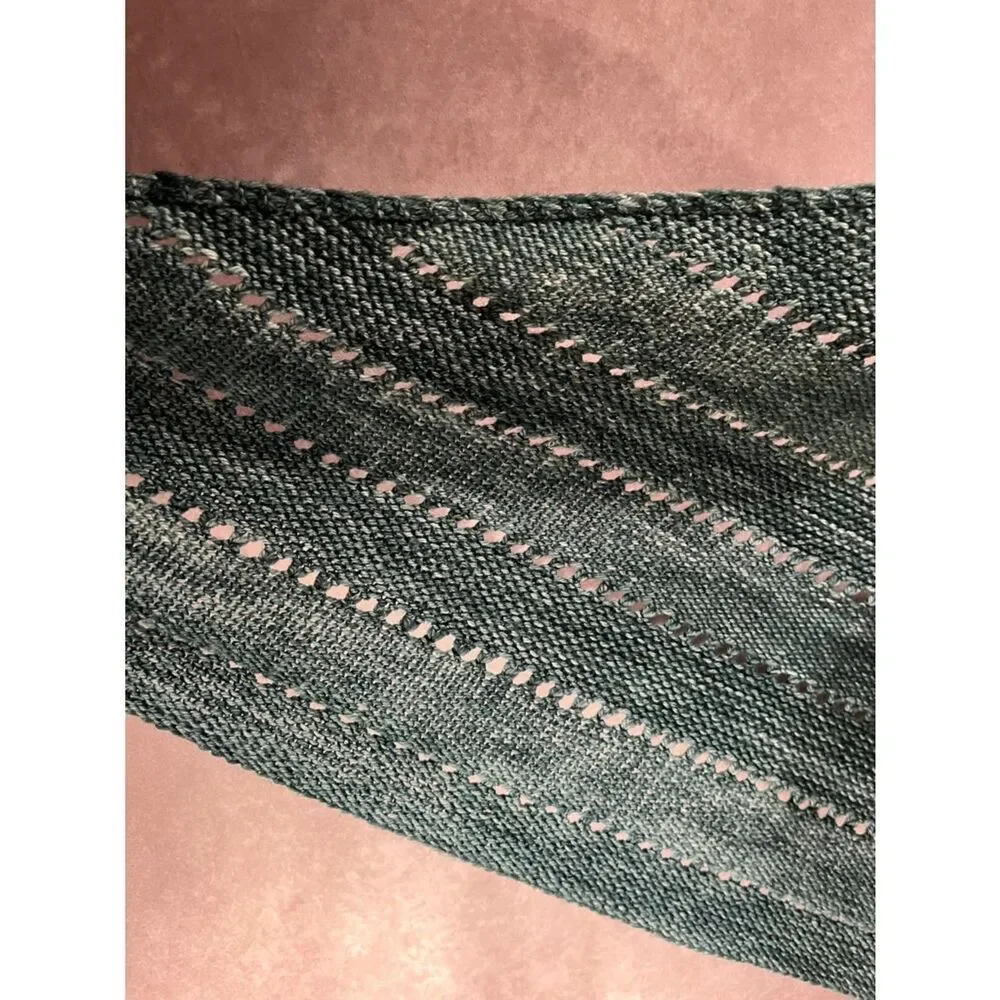 Handknit Teal Triangle Shawl Scarf eyelet knit wool blend